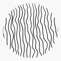 Round element with pencil hatching, doodle pattern on white background. Hand drawn circle, crosshatch, curved vertical waves, chaotic lines. vector