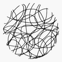 Round element with pencil hatching, doodle pattern on white background. Hand drawn circle, crosshatch, tangled, chaotic lines. vector