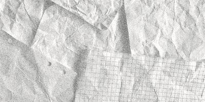 Black dusty textured background, sheets of crumpled checkered, dotted, craft paper. Noisy gritty dot halftone effect, banner in grunge style, overlay. Torn out notebook pages, template. vector