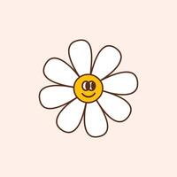 Groovy happy daisy flower. Colorful illustration in vintage style. Retro 70s 60s design element or icon vector