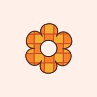 Groovy checkered flower. Colorful illustration in vintage style. Retro 70s 60s design element or icon vector