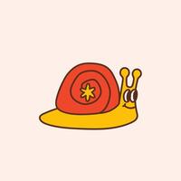 Joyful snail with a star. Colorful illustration in vintage style. Retro design element or icon vector