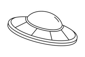 Hand drawn cute outline illustration of UFO. Flat cosmos alien space ship line art doodle style. Flying saucer. Unidentified flying object. System error 404 icon. Not found mistake. Isolated. vector
