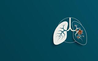 Lung Diagram Illustration with red cell virus or infection on green background with copy space. Simple respiratory system template layout with no text. Illustration. vector