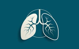Paper cut out illustration of two colored lungs on a green background encircled in a white ring. Simple respiratory system background template. Lung Organ shape. No text. Illustration. vector