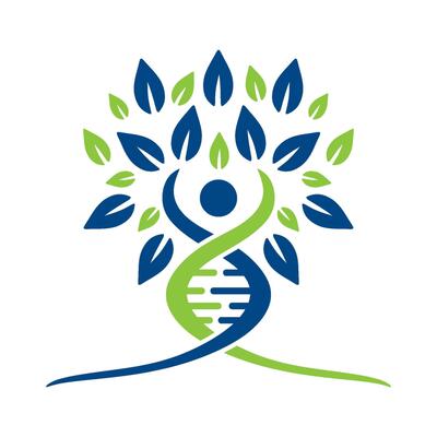 Genetic logo. DNA leaf root tree, for medical and health.