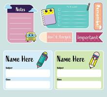 Notebook Label Collection, School Book Labels Template. vector