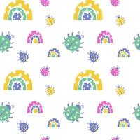 Cute seamless pattern with rainbows and ladybug vector