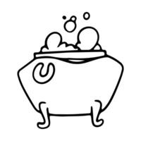 Line sketch of a cauldron with a potion, outline of a cauldron with a magic potion. Halloween decor. graphics vector