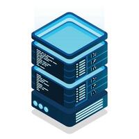 Isometric futuristic server. Isometric database or data center. Abstract blockchain. Computer storage. Cloud storage. illustration vector