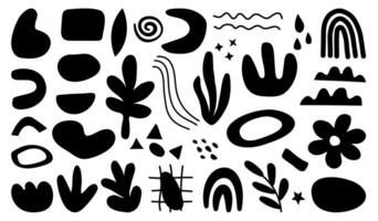 Abstract set of hand drawn various shapes and designs in children's doodle style. Abstract black and white art shapes background. vector