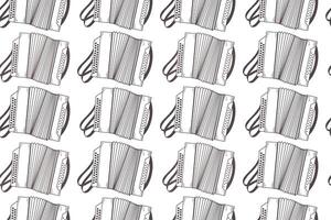 Folk musical instruments, accordion, accordion, all objects are hand drawn in in gray color. Seamless pattern. Suitable for printing on fabric, paper, for poster design vector