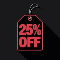 Sleek Black Friday Hanging Label, 25 Percent Off Tag on Dark Background vector