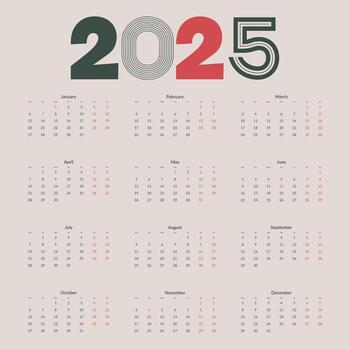 eterno 2025 calendario diseño, elegante con un limpiar y sencillo diseño vector