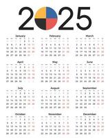 Elegant 2025 Calendar, Clean and Organized Layout for Easy Viewing vector