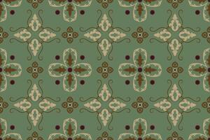 Seamless Damask Pattern in Green and Brown Color Scheme with Ornate Floral Elements and Classic Vintage Design, Ideal for Wallpaper, Textiles, and Interior Design Projects. vector