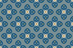 Seamless Damask pattern with intricate blue floral motifs on a grey background. Ideal for use in textiles, wallpaper, fashion, home decor and luxury and classic digital design. vector