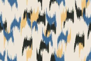 Abstract Seamless Ikat Pattern with Blue, Yellow, and Black Zigzag Stripes. Perfect for Textile, Wallpaper, and Surface Design Projects. vector