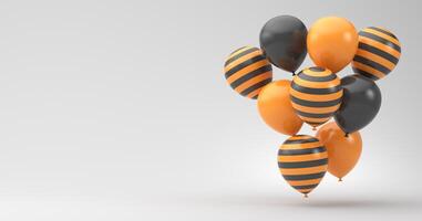 Halloween. 3D rendering. Composition of black and orange balloons on a white background. Illustration for advertising. photo