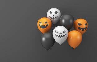 Halloween. 3D rendering illustration. Composition of orange, black and white balloons on a black background. photo