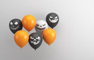 Halloween. 3D rendering illustration. Composition of orange, black and white balloons on a white background. Illustration for advertising. photo