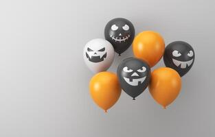 Composition of orange, black and white balloons on a white background. Illustration for advertising. Halloween. 3D rendering illustration. photo
