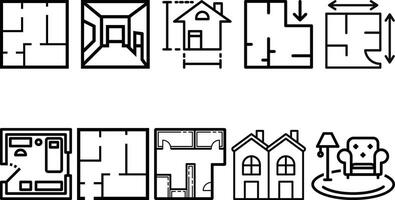 interior and architectural project icons set collection vector