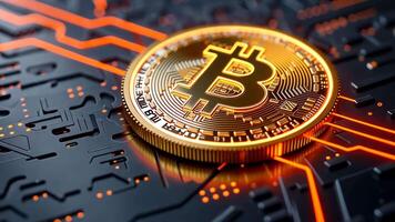 Explore the future of finance with a luminous digital currency, illuminated by binary code in a sleek tech setting. video