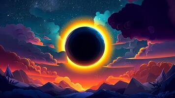testigo el belleza de un etéreo solar eclipse, fundición un en forma de huevo sombra como luz de sol bailes mediante el nubes video