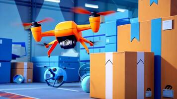 Experience seamless automated drone surveillance on the factory floor, enhancing efficiency and safety in modern manufacturing processes. video