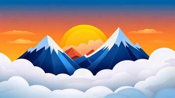 A stunning mountain range with sharp, snowtipped peaks rises above a dreamy cloud sea, glowing in winters warm sunrise. video