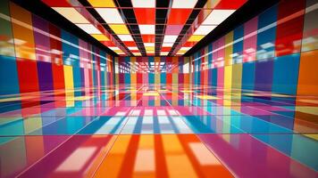 Vibrant abstract dance floor in a dynamic perspective, pulsating with energy and color, Ai Generated. video