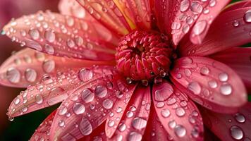 Close-up of a pink flower adorned with glistening water droplets, a refreshing and delicate sight, Ai Generated. video