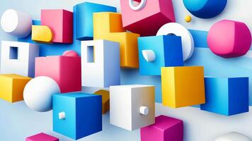 Explore a vibrant abstract geometric background featuring colorful isometric blocks in a playful cartoon style. video