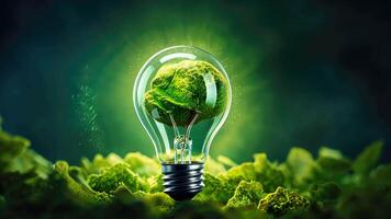 Illuminate the green energy concept with a lightbulb shaped as planet Earth against a verdant backdrop. Ai Generated. video