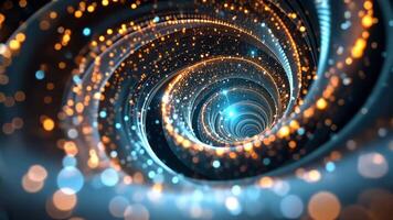stor data visualisering avslöjar en fascinerande spinning virvel av ljus partiklar, illustrerar komplex information. ai genererad video