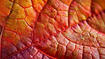 Detailed macro shot of autumn leaves showcasing texture and vein patterns, Ai Generated video