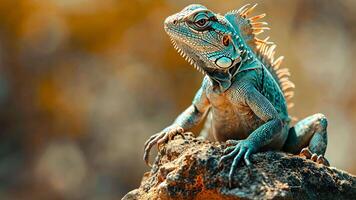 Close-up of a lizard perched atop an object, showcasing its reptilian features, Ai Generated. video