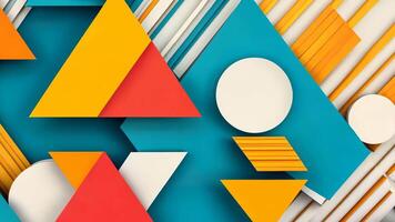 entdecken ein beschwingt abstrakt Design mit 3d überlappend Dreiecke und dynamisch Streifen im ein modern Karikatur Stil. video