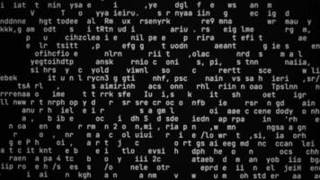 Computer monitor with running lines. Coded character set. Programming video