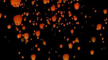 Many sky lanterns floating in the sky at night. Motion graphics. video