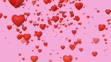 Multiple red hearts floating in the sky on a pink background. Motion graphics. video