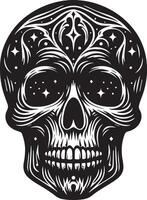 Black and white skull with pattern silhouette. vector