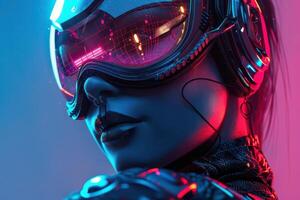 A woman in futuristic gear with neon lights photo