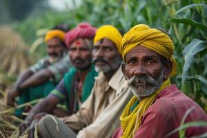 Indian farmers in a corn field photo