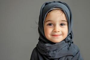 Portrait of a Happy Little Girl in a Cultural Hijab photo