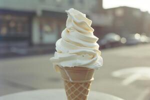 Delicious Ice Cream Cone with a Sweet and Creamy Flavor, Perfect for a Refreshing Summer Treat photo