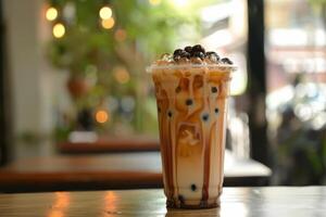 Enjoying a Chilled Iced Bubble Tea Experience photo