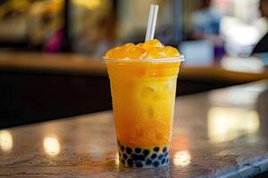Enjoying a Chilled Iced Bubble Tea Experience photo