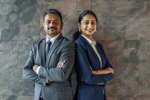 Formal Portrait of Indian Business Partners Standing Side by Side photo